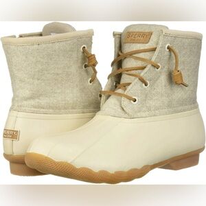 Sperry Women’s Size 11 Saltwater Emboss Wool Boots in Off-White. Never worn.